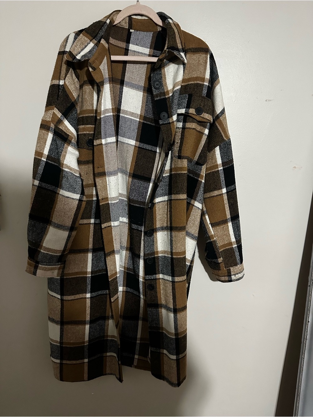 Amazon Plaid Longline Trench Coat - Brown Black White